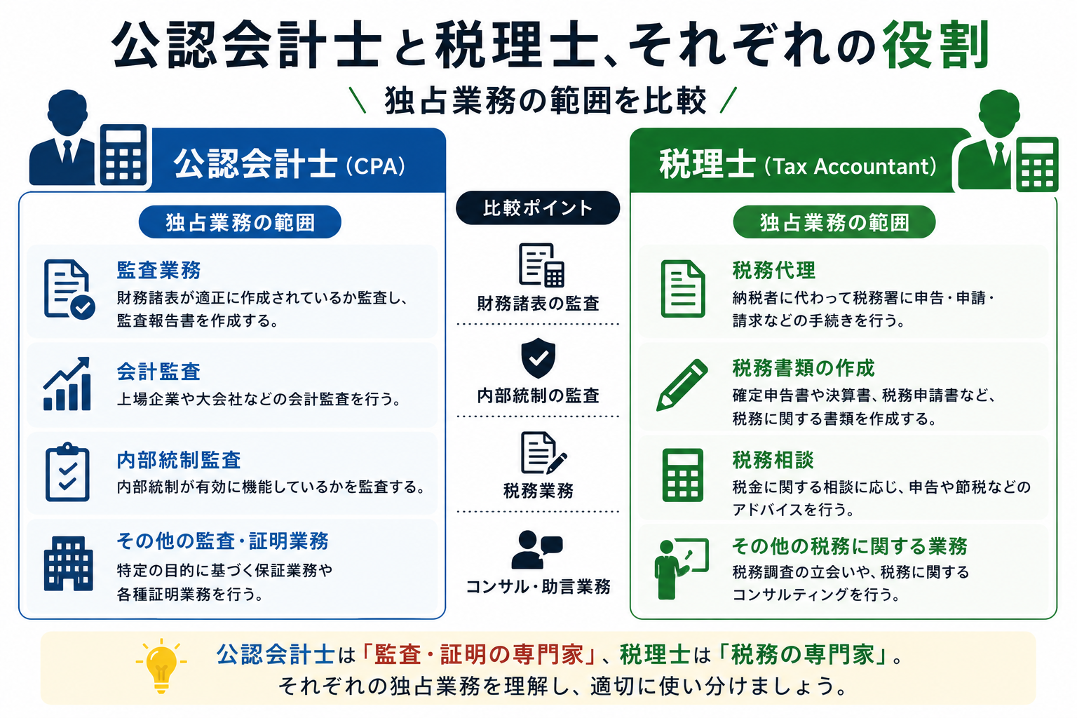 図1：公認会計士と税理士の役割の違い